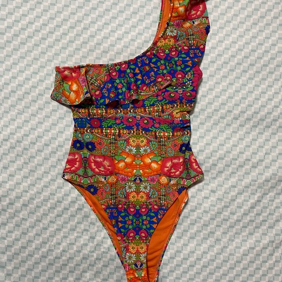 Forever 21 Other - Forever 21 One-Shoulder Floral Ruffle Swimsuit in Multicolor size S